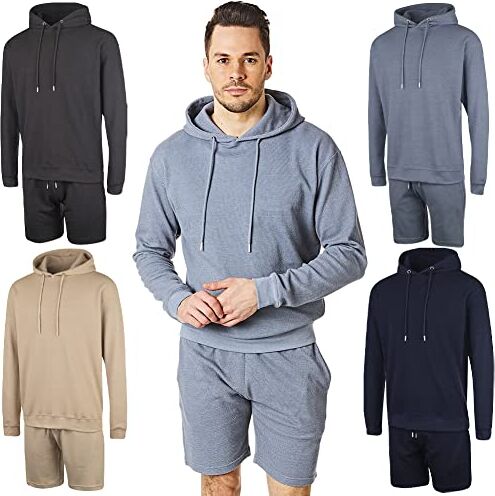 RIPT Performance Completo da uomo casual con cappuccio e pantaloncini, blu, L