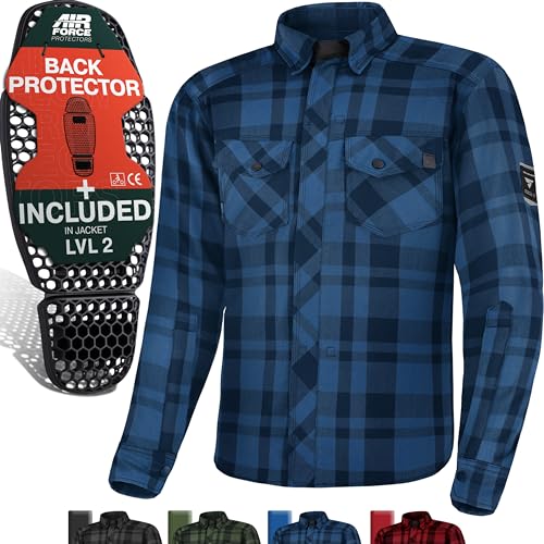 SHIMA RENEGADE MEN 2 Camicia Moto Uomo- Giacca Moto corazzata con strato FiberQL Aramide e strato di raffredHerrento, protezioni CE, cerniera e chiusura a scatto (Blu, 4XL)