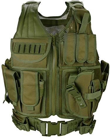 ProCase Gilet Tattico, Gilet Tattico Softair Traspirante Regolabile da Uomo per Assalto di Addestramento al Combattimento All'aperto, Leggero Paintball Militare Gilet Softair, Festa del Papà –Verde