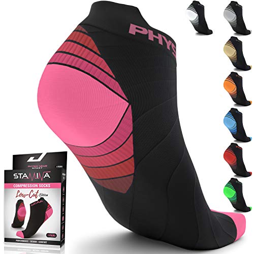 Physix Gear Sport Physix Gear Calzecorte uomo e donna a compressione sportivi a fantasmino anti vesciche in tessuto di Qualità da running per la circolazione e il recupero 2P NERO ROSA S/M