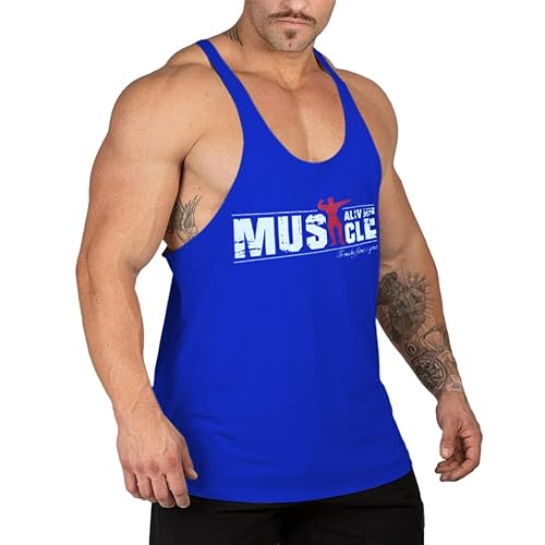 Muscle Alive Uomo Fitness sotto Maglie Sportive Canotta Bodybuilding Palestra Allenarsi Stringer Vest MA Blu L