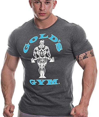 Gold's Gym Muscle Joe Lavoro in Palestra Uomo Gold Premium Fitness Training T-Shirt Gym Sport, Grey Marl/Turchese, S