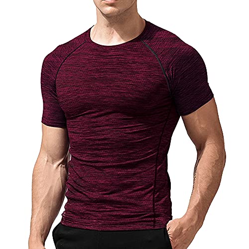 Muscle Alive Uomo Magro Stretto Compressione Livello Base Manica Corta Maglietta Bodybuilding Top Poliestere e Spandex 9305 Rosso XL