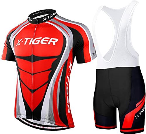 X-TIGER da Ciclismo Uomo 5D Gel Salopette Pantaloncini Corti Imbottiti Set di Abbigliamento Ciclista (Dbt-00501, L)