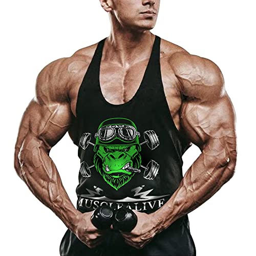 Muscle Alive Uomo Fitness sotto Maglie Sportive Canotta Bodybuilding Palestra Allenarsi Stringer Vest Arch Man Nero M