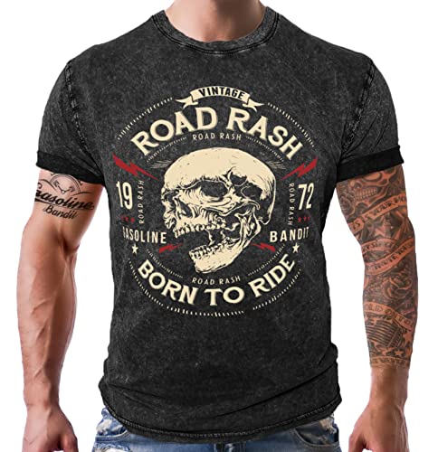 Bandit Maglietta originale Biker Racer in stile retrò vintage usato: Road Rash – Born to Ride, Washed Black 741, XL