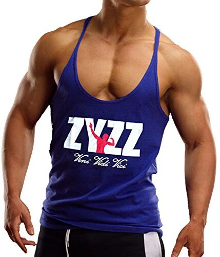 Muscle Alive Uomo Bodybuilding Canotte Palestra Zyzz Stringer Canottiera Cotone 01 Blu XL