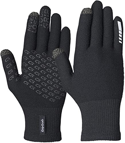 GripGrab Primavera Merino-Wool 2nd Edition Touchscreen Knitted Cycling Gloves Full-Finger Anti-Slip Bicycle Liners, Guanti da Ciclismo Invernali Unisex-Adult, Nero, M/L