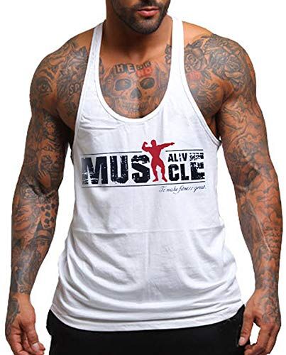 Muscle Alive Uomo Fitness sotto Maglie Sportive Canotta Bodybuilding Palestra Allenarsi Stringer Vest MA Bianca L