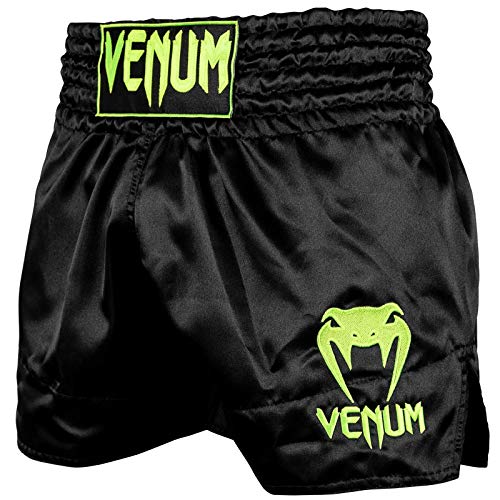 VENUM Classico, Pantaloncini Thaibox Unisex Adulto, Nero/Giallo Fluo., L