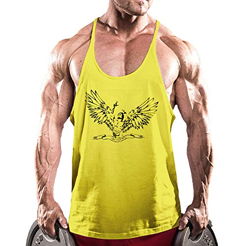 palglg Uomo Muscle T-Shirt da Senza Maniche Athletic Tank Top per Allenamento Fitness ZYZZ01 Giallo XL