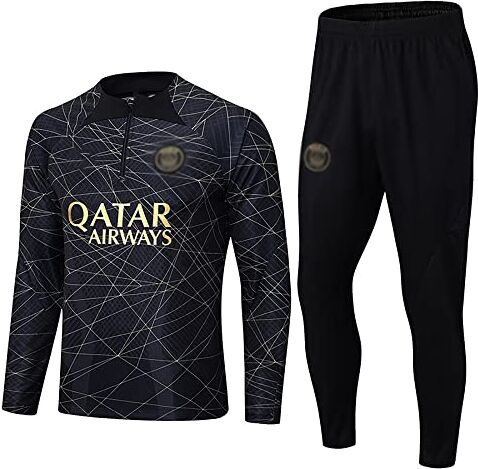 WDDWYHLL Tuta da calcio, da uomo/ragazzo, a maniche lunghe, abbigliamento sportivo, traspirante, per fitness, corsa, jogging, nero 1, S