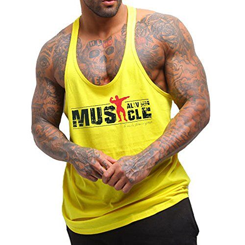 Muscle Alive Uomo Fitness sotto Maglie Sportive Canotta Bodybuilding Palestra Allenarsi Stringer Vest MA Giallo M