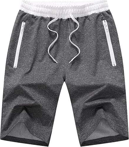 Tansozer Pantaloni Corti Uomo Estivi Cotone Pantaloncini Corsa Uomo Running Pantaloncini Uomo Sportivi Palestra Shorts Grigio L