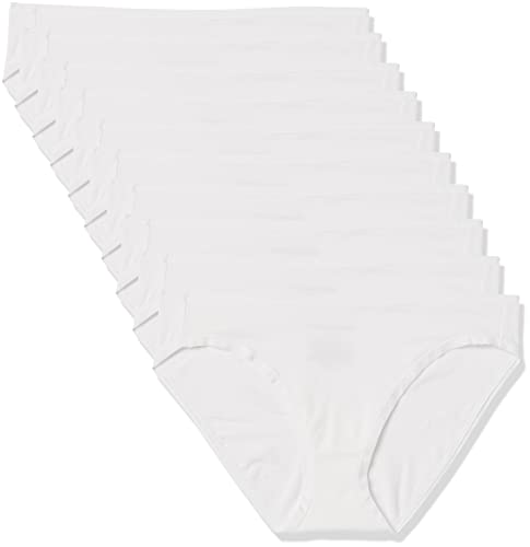 Amazon Essentials Slip Bikini in Cotone (Disponibile in Taglie Forti) Donna, Pacco da 10, Bianco, 52