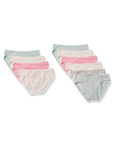 Amazon Essentials Slip Bikini in Cotone (Disponibile in Taglie Forti) Donna, Pacco da 10, Verde Scuro, 42