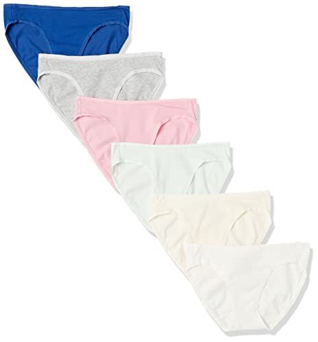 Amazon Essentials Slip Bikini in Cotone (Disponibile in Taglie Forti) Donna, Pacco da 6, Multicolore/Colori A Tinta Unita, 42