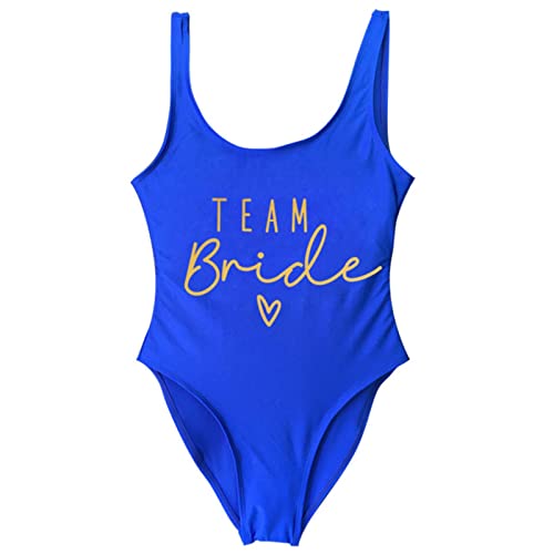 COTCLO Costumi da bagno da donna Stampa Team Bride Costume intero Squadra Costume da bagno da donna Costume da bagno da addio al nubilato Costume da bagno estivo Beachwear da bagno Oro blu, S