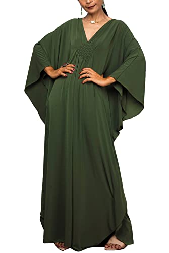YOUKD Maxi abito lungo da donna, caffettano in stile bohémien, da spiaggia, copricostume da bagno, taglia unica, abbigliamento comodo, Un verde marino, Etichettalia unica