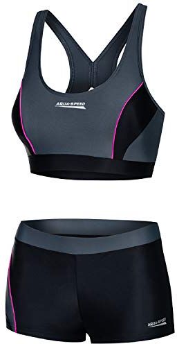 Aqua Speed Fiona Ladies Tankini   Due Pezzi   Tessuto Vita   Resistente al Cloro e Crema Solare/Olio   09. Nero Grigio Rosa   Taglia: 38