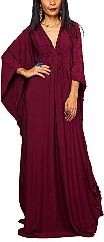 YOUKD Maxi abito lungo da donna, caffettano in stile bohémien, da spiaggia, copricostume da bagno, taglia unica, abbigliamento comodo, Rosso, Taglia unica