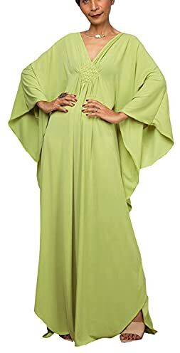 YOUKD Maxi abito lungo da donna, caffettano in stile bohémien, da spiaggia, copricostume da bagno, taglia unica, abbigliamento comodo, Un Pinegreen, Taglia unica