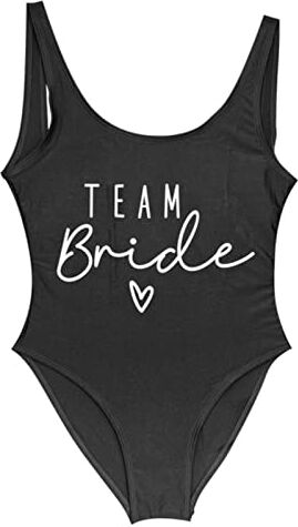 COTCLO Costumi da bagno interi da donna, con stampa in lingua inglese “Team Bride”, costumi per feste di addio al nubilato e da indossare in spiaggia, bianco/nero, 2XL