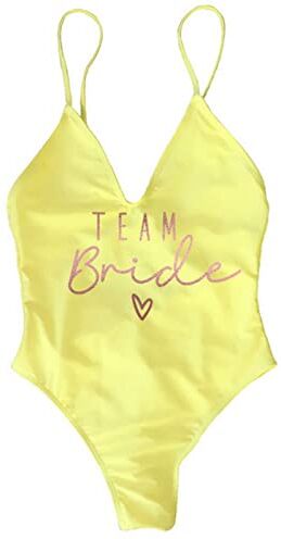 LXURY Bikini Triangolo Donna Team Bride Female Thong Imbottito Costume da Bagno Un Pezzo Spiagge Donne Costumi da Bagno Backless Bather Beachwear-Team Bride Yellow,m