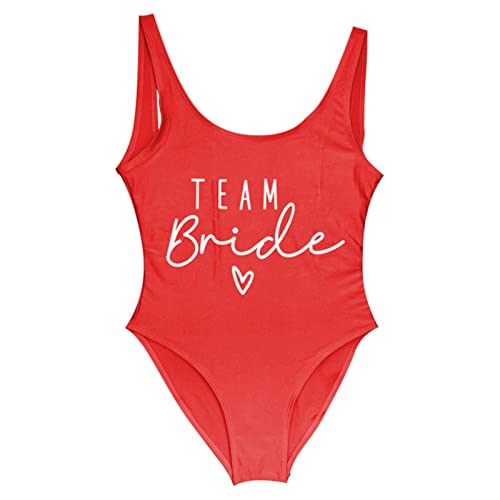 COTCLO Costumi da bagno per donna Stampa Team Sposa Costume intero Squadra Donne Costumi da bagno Bachelorette Party Costume da bagno Estate Beachwear Costume da bagno Rosso,L