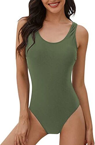 heekpek Costumi da Bagno Donna, Sexy Tinta Unita Monokini Costume Trikini Donna, Gradient Sportivo Bikini Brasiliana Push up, Un Pezzo Costumi Interi Donna con Tracolla Incrociata, Verde, XL