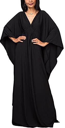 YOUKD Maxi abito lungo da donna, caffettano in stile bohémien, da spiaggia, copricostume da bagno, taglia unica, abbigliamento comodo, a nero, Taglia unica