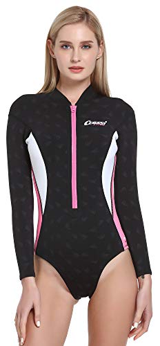 Cressi Termico Long Sleeve Lady Swimsuit 2 mm, Costume Monopezzo Maniche Lunghe in Neoprene High Stretch Donna, Nero/Rosa/Bianco, XL