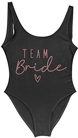 LXURY Bikini Triangolo Donna Team Bride One-Piece Costume da Bagno Squad Donne Costume da Bagno del Partito Bachelorette Costume da Bagno Estivo Beachwear Costume da Bagno-Rose Black,XL