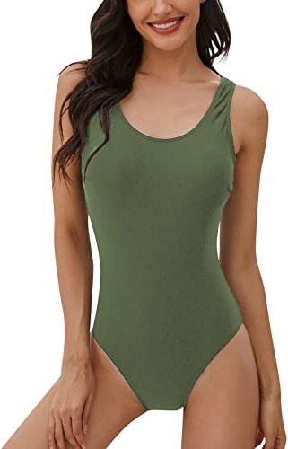 heekpek Costume da Bagno Donna Intero Un Pezzo Costumi Interi Monokini Gradient Sportivo Swimwear Imbottito Brasiliana Swimsuit One Piece Push Up Beachwear(Army Green,XL)