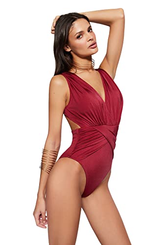 Trendyol Breasted Collar Mayo. Costume da Bagno One Piece, Bordeaux, 46 Donna