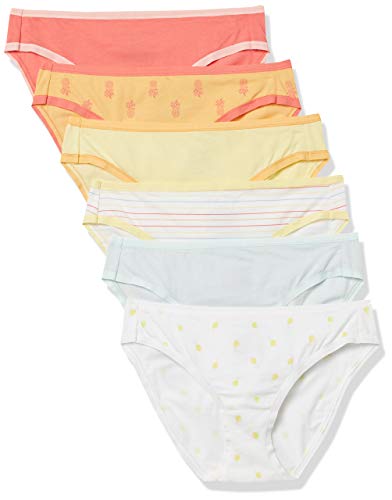 Amazon Essentials Slip Bikini in Cotone (Disponibile in Taglie Forti) Donna, Pacco da 6, Ananas/Limoni/Multicolore/Righe, 50