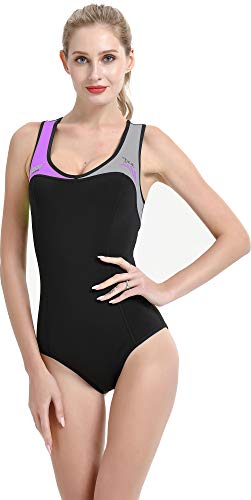 Cressi Dea Swimsuit, Costume Monopezzo in Neoprene Ultra Stretch 1 mm Donna, Nero/Grigio/Lilla, L/4