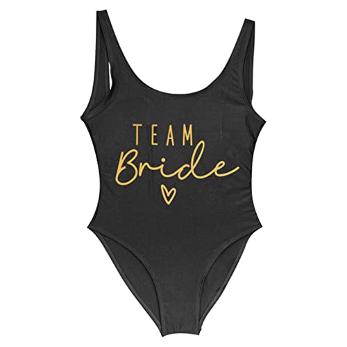 COTCLO Costumi da bagno da donna con stampa Team Bride Costume intero Squadra Donna Costumi da bagno Bachelorette Party Costume da bagno estivo Beachwear Costume da bagno Oro Nero, XXL