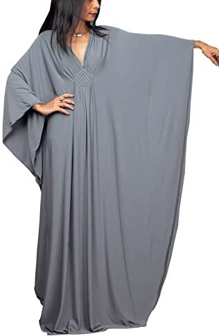 YOUKD Maxi abito lungo da donna, caffettano in stile bohémien, da spiaggia, copricostume da bagno, taglia unica, abbigliamento comodo, a grigio, Taglia unica