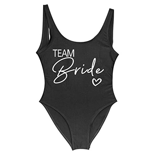 MOGSA Costume da bagno da sposa sfusi Costumi da bagno da sposa squadra da donna costume da bagno intero addio al nubilato partito addio al nubilato costumi da bagno nero squadra1, XL