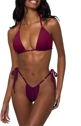 Svanco Set Bikini con Perizoma da Donne Costumi da Bagno Cinturino A Spaghetti Costume da Bagno Due Pezzi per Donna Set Bikini Push Up con Coppa A Triangolo Rosso M