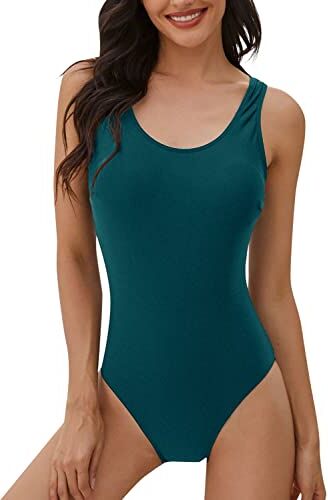 heekpek Costumi da Bagno Donna, Sexy Tinta Unita Monokini Costume Trikini Donna, Gradient Sportivo Bikini Brasiliana Push up, Un Pezzo Costumi Interi Donna con Tracolla Incrociata, Blu Verde, M