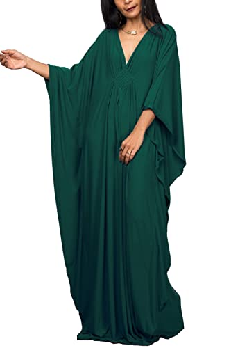 YOUKD Maxi abito lungo da donna, caffettano in stile bohémien, da spiaggia, copricostume da bagno, taglia unica, abbigliamento comodo, a verde, Etichettalia unica