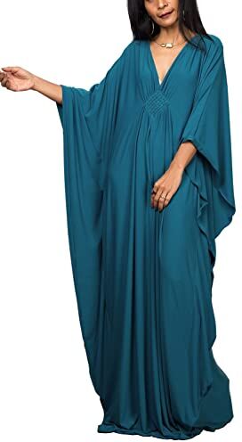 YOUKD Maxi abito lungo da donna, caffettano in stile bohémien, da spiaggia, copricostume da bagno, taglia unica, abbigliamento comodo, A Dark Teal, Etichettalia unica