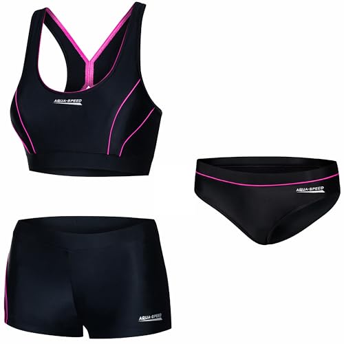 Aqua Speed Fiona Ladies Tankini   Due Pezzi   Resistente al Cloro e Crema Solare/Olio   14. Set Nero Rosa + Pantaloni da Bikini   Taglia: 40