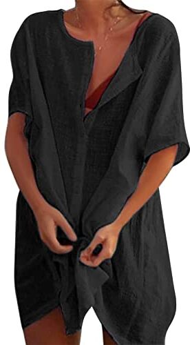 Svanco Copricostume Donna Mare Abiti Lunghi Estivi Camicia da Spiaggia Camicetta in Cotone Elegante Vestiti Corti Costumi da Bagno Bikini Cover Up per Piscina Mare Estate Vacanza(Nero,M)