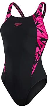 Speedo Donna Hyperboom Splice Muscleback Costume intero, Nero/Electric Rosa/Ecstatic Rosa, 44/34