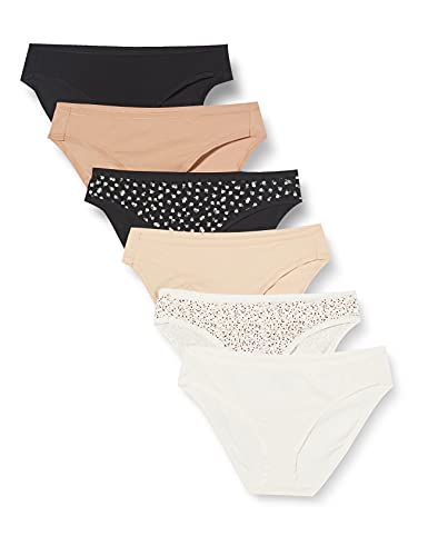 Amazon Essentials Slip Bikini in Cotone (Disponibile in Taglie Forti) Donna, Pacco da 6, Floreale/Multicolore, 48