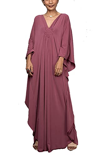 YOUKD Maxi abito lungo da donna, caffettano in stile bohémien, da spiaggia, copricostume da bagno, taglia unica, abbigliamento comodo, Una rosa marrone, Taglia unica