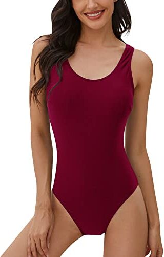 heekpek Costume da Bagno Donna Intero Un Pezzo Costumi Interi Monokini Gradient Sportivo Swimwear Imbottito Brasiliana Swimsuit One Piece Push Up Beachwear(Vino Rosso,M)